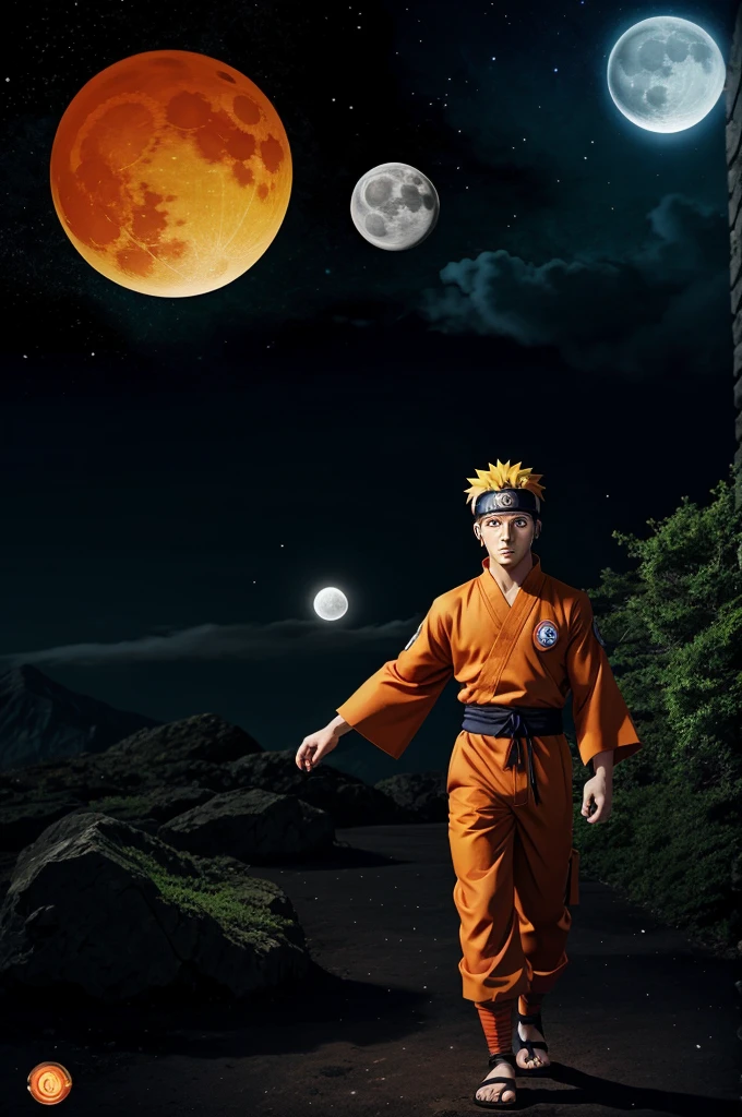 Naruto in kurama chakra mode with moon behind him Dark Wall paper