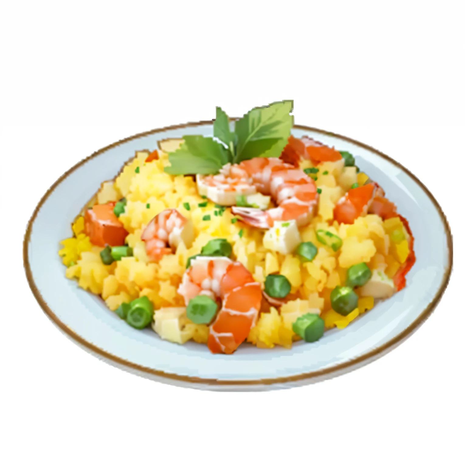 There is a plate of food，Top with shrimp and vegetables, Anime Food, delicious food, Fantasy food world, Fantasy food, 1 0 0 0 x 1 0 0 0 Pixel Art, cooking, gourmet cooking, Offer a plate of food, Chen Bo, inspired by Yanagawa Nobusada, Very tasty, Nine thousand, 9k, ready to eat