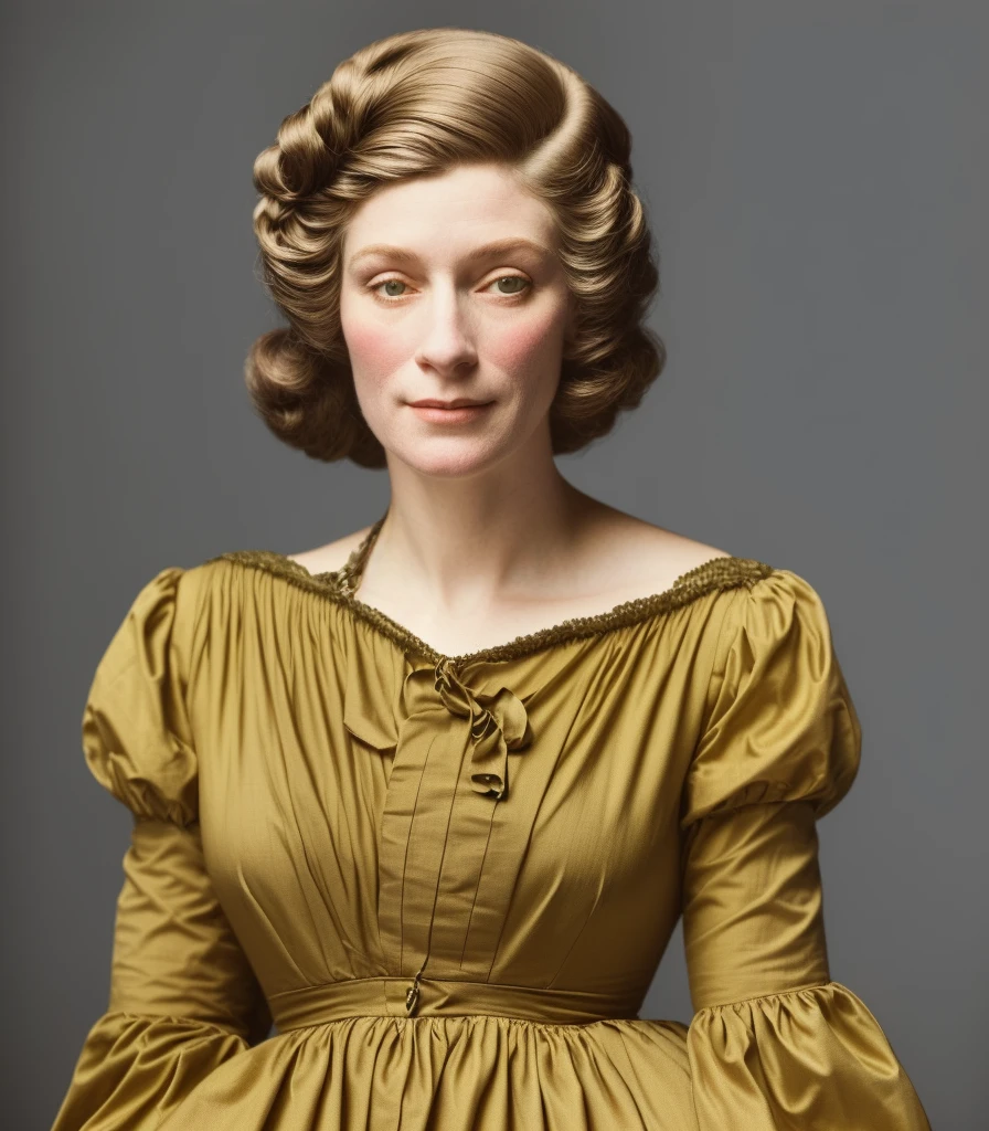 há uma mulher com bobes na cabeça e um vestido, inspirado em Jean-Étienne Liotard, inspirado em Cindy Sherman, retrato sem nudez vestido, retrato no estilo craola, inspirado em Henry Raeburn, no estilo de Norman Rockwell, inspirado por Henriette Wyeth, retrato da parte superior do corpo, inspirado em Constance Gordon-Cumming