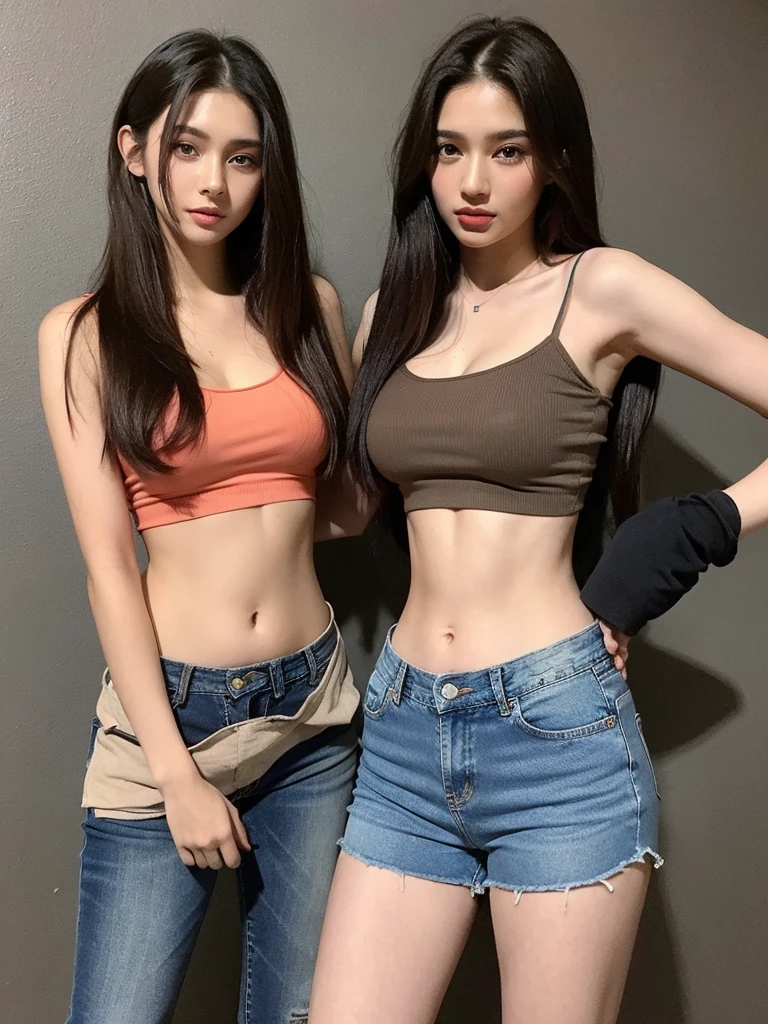 est qualityer, 8K, Masterpiece artwork :1.3)), A beautiful girl who is 22 years old. And light black and brown hair. Who is wearing short nicker top and jeans. Who is like an Indian girl. She has a fit figure and slim waist which is 28 inches.