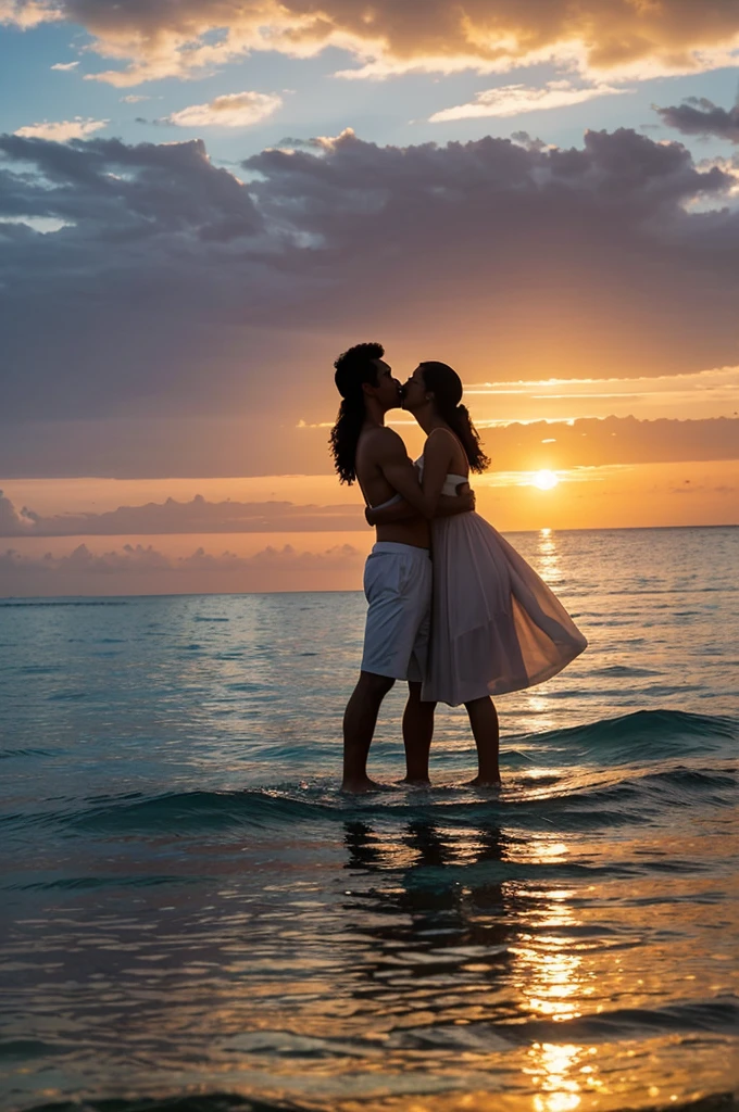 can you make a book cover with a title 

"promise me and seal it with a kiss"

in a island were at a couple watching a sunset and a girl who's in a water just floating and its filipino story by the way