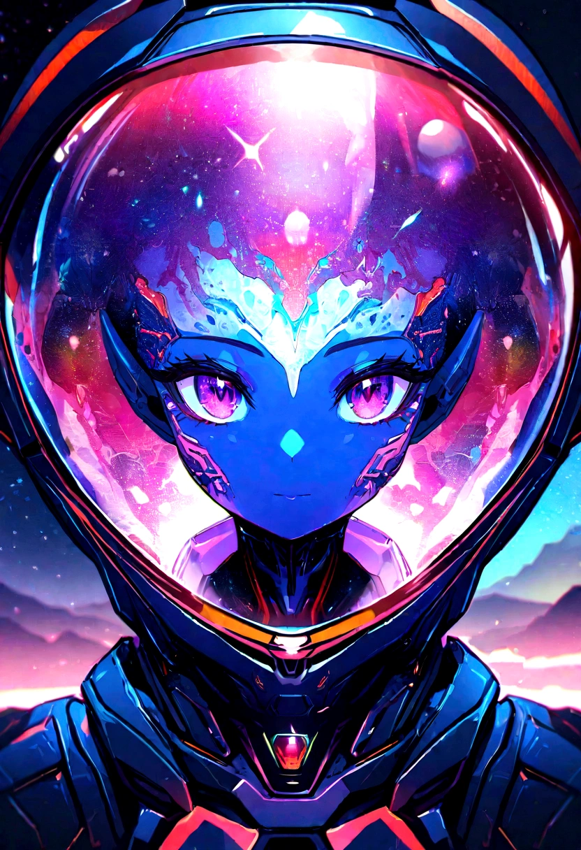 sci-fi style Futuristic astronaut woman closeup portrait, Fine grain, Vibrant colors, Glass reflection, dry skin, Blurred skin, Lens flare, Futuristic, Technical, Alien World, Space Theme, Advanced civilization