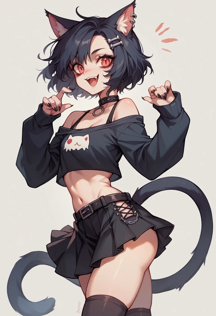 A gothic cat girl with a short skirt and a cute butt