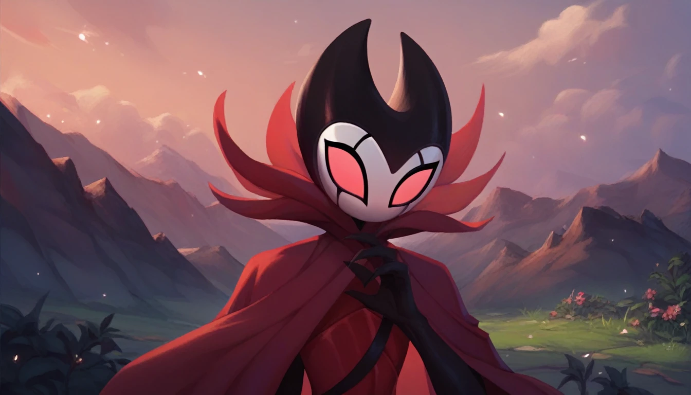 score_9, score_8_up, score_7_up, score_6_up, zPDXL2, grimm \(hollow knight\), vampire, bat, 1boy, solo, cute face, detailed eyes, landscape, outdoor, anthro, (solo portrait), (front view), clothed, highlight thighs, femboy, cool pose