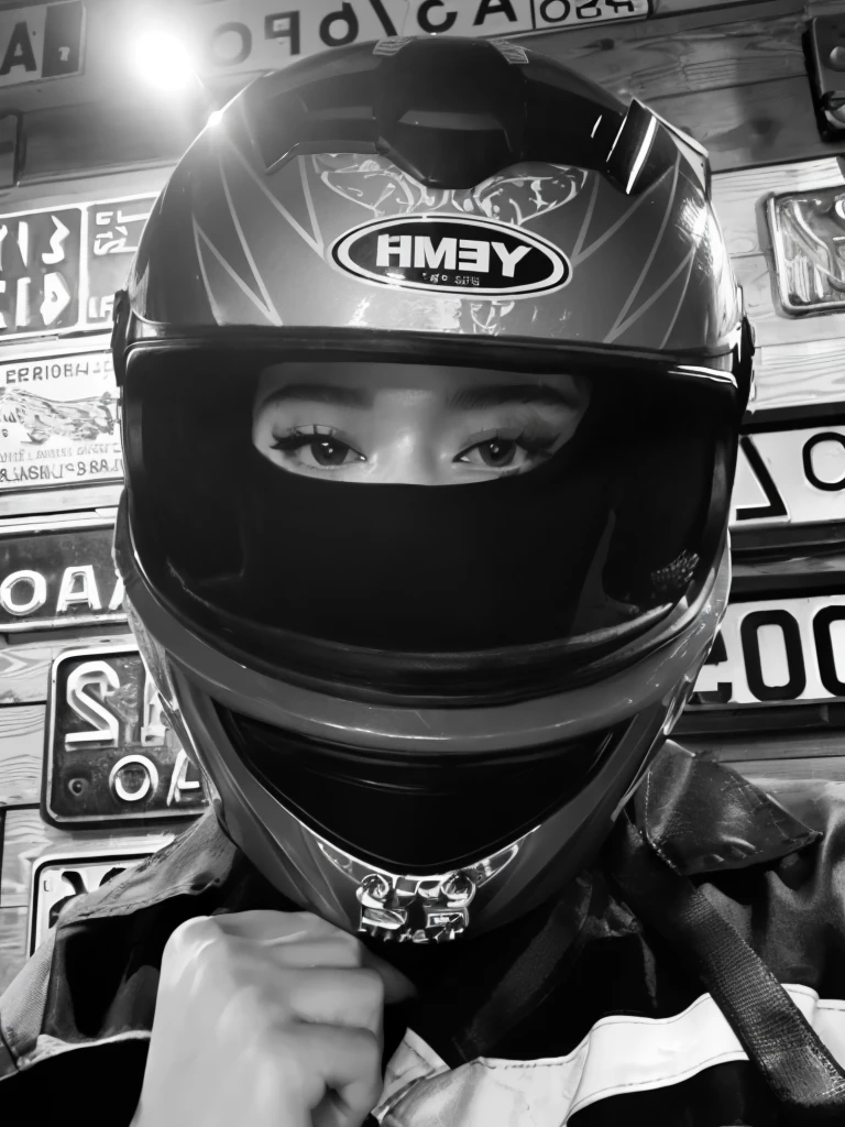 arafed person wearing a helmet and holding a dog in front of a wall of license plates, picture of a female motorcyclist, wearing his helmet, visor over the face, dark visor that covers the face, motormotorcyclist, dark visor that covers the upper part of the face, wearing helmet, Hull view, helmet on face, motorcyclist, wearing a helmet, inspired by Oka Yasutomo, cinderella jennie pink black, Portrait of Jennie from Blackpink, Beautiful young Korean woman, leaked image, Kim Jennie the Blackpink
