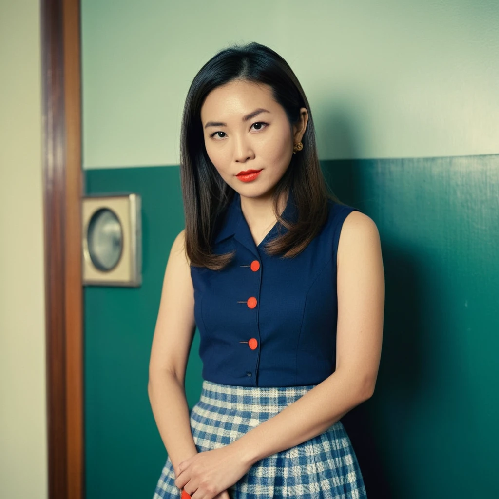 analog style portrait of an ((asian woman)) , wes anderson movie, still from stanley kubrick movie