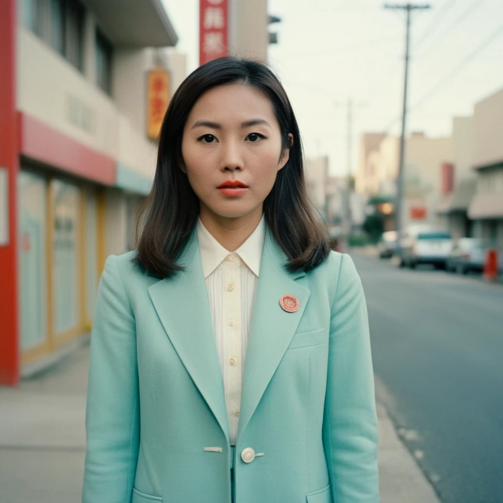 analog style portrait of an ((asian woman)) , wes anderson movie, still from stanley kubrick movie
