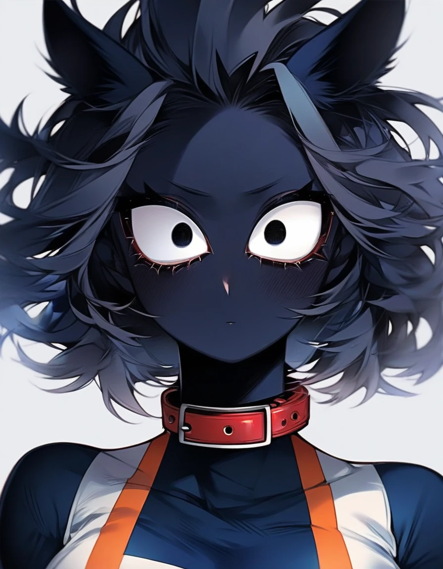 A girl, Feminine focus,  Boku no hero academia, with dark circles   , Mysterious ,witty ,My Hero Academia uniform  , big black fur , so beautiful, collar luna ,
