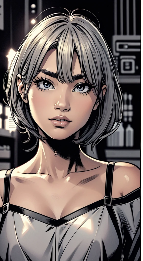 2d comic, ((flat color)),line art,grayscale, 比基尼, Light shining from the front, ภาพโทนbright, bright, daytime