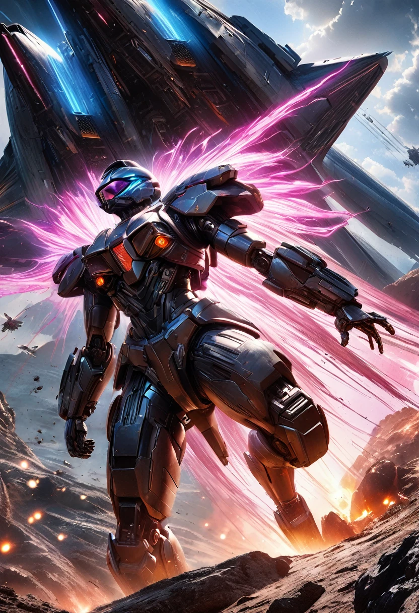 a futuristic sci-fi space war, highly detailed digital painting, cinematic lighting, epic battle scene, massive spacecraft, advanced technology, intense energy beams, glowing energy fields, metallic surfaces, complex machinery, mechanical designs, dramatic poses, atmospheric effects, volumetric fog, god rays, cinematic camera angles, vibrant colors, dynamic composition, photorealistic rendering, 8k, best quality, masterpiece