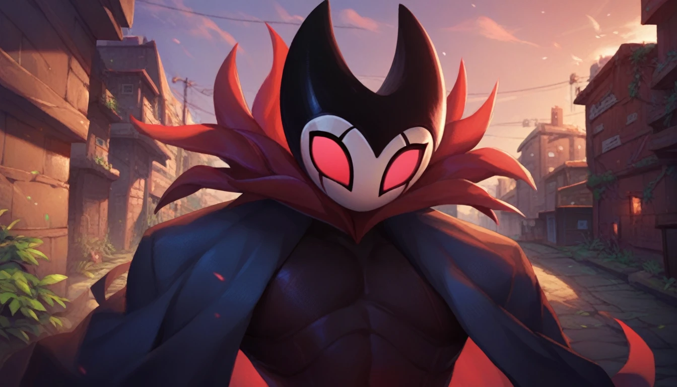score_9, score_8_up, score_7_up, score_6_up, zPDXL2, grimm \(hollow knight\), vampire, bat, 1boy, solo, cute face, detailed eyes, landscape, outdoor, anthro, (solo portrait), (front view), clothed, highlight thighs, (dynamic poses), alley 