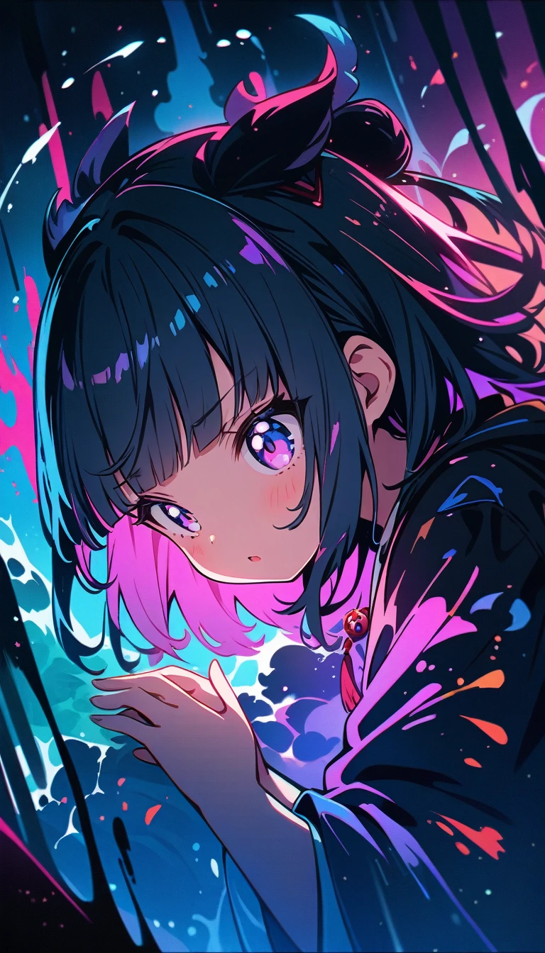 (最high quality, 4K, Attention to detail, high quality:1.2), Ultra-high resolution, (retina:1.1), Cinema Lighting, 1girl, cute, Illustration Style, Onmyoji,Shoot water columns from both hands,Grim expression