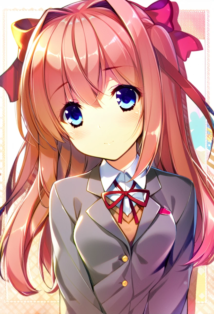 one girl, cute, blazer, bow, dokidoki literature club, Sayori, my childhood friend, cute