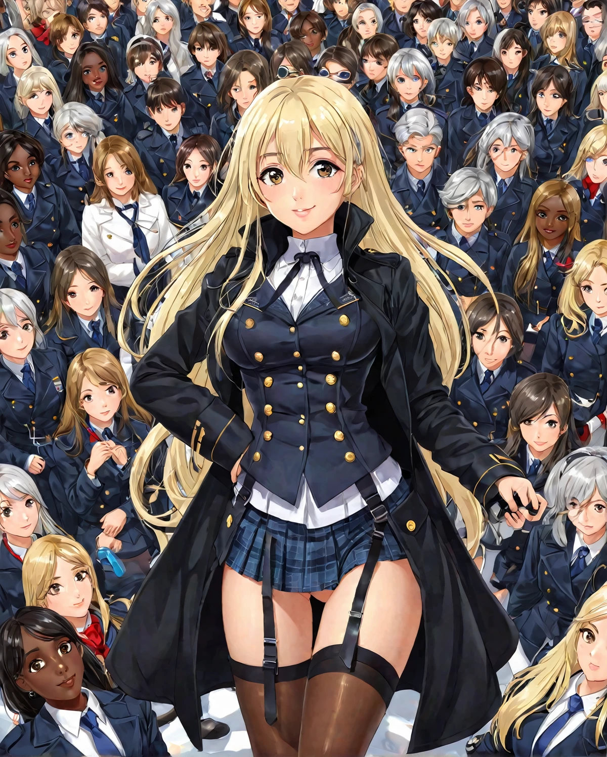BREAK Perfect Anatomy、(High resolution:1.2)、Incredible illustrations、(Cute illustrations:1.2)
(Beautiful background,(nature,crowd))(netorare,yuri,dutch angle)
2gial((blonde hair,shiny hair,hair intakes:1.8,long hair)(doyagao)(a girl,, 1.4meters, 35kg),17-year-old,flat chest))(Black coat,Combat Uniform,,garter straps,Eye patch),
((gradient grey hair,shiny hair,hair intakes:1.8,Dark Skin:1.6)(doyagao)(a girl,height 1.7meters, 40kg),,17-year-old))
(Black coat,ゴシック風Combat Uniform,,garter straps,eyepatch:1.8) )
Cosplayer surrounded by people