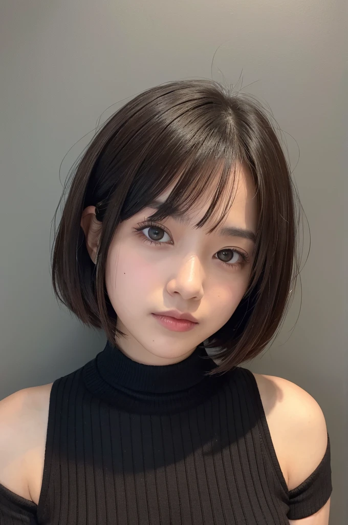 Dark brown short bob　Butt