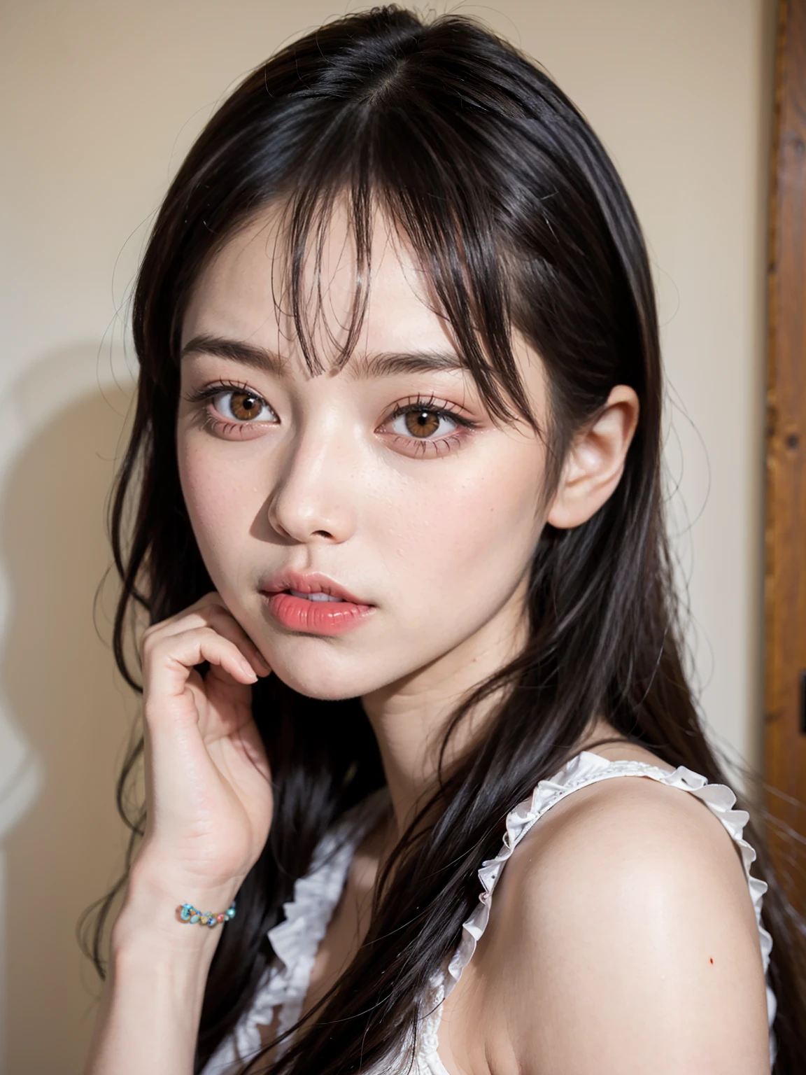 Ulzzang-6500-v1.1, (original photo:1.2), (realistic:1.4), beautiful and detailed girl, very detailed 눈과 얼굴, beautiful and delicate eyes, Nonsense, that'정말 Nonsense.., huge file size, very detailed, high resolution, very detailed, best quality, masterpiece, Chemomi, ((japanese girls' high school )), illustration, very detailed, ticker, integrated, 8K wallpapers, amazing, fine details, masterpiece, best quality, very detailed ticker 유니폼 8k 벽지, my face shines, cinematic lighting, 1 woman, 16 years, ((dynamic pose))), (camel toe), (half), (standing posture), ((white panties))