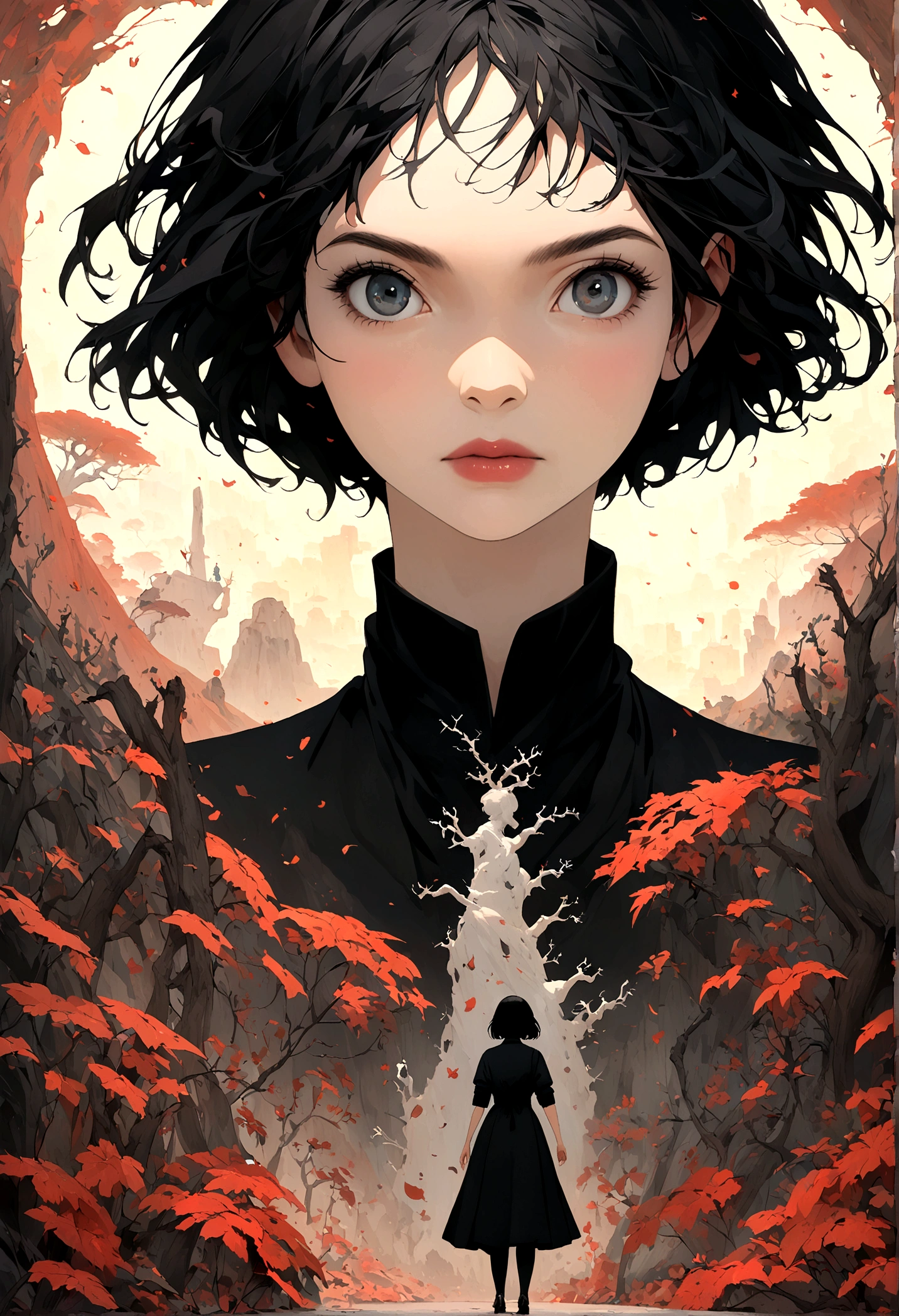 Ghibli、woman、30age Black Hair、Shortcuts