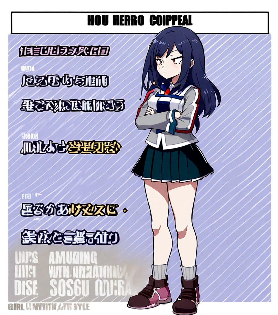 Boku no hero style. girl with light skin and copper hair, with freckles and dimples. Of slim build and wearing the U uniform.A