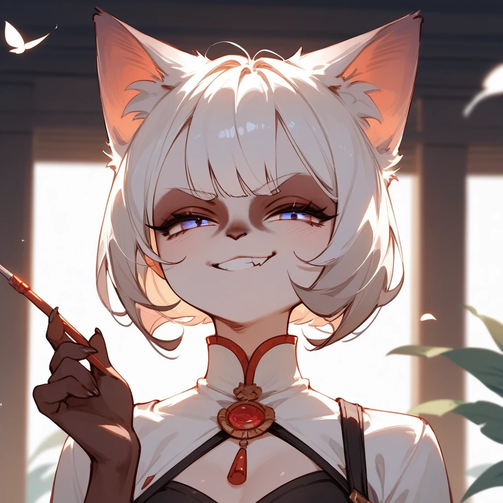 Smug White Siamese Cat in cell shade art style (score_9,score_8_up,score_7_up,score_6_up,score_5_up,score_4_up)