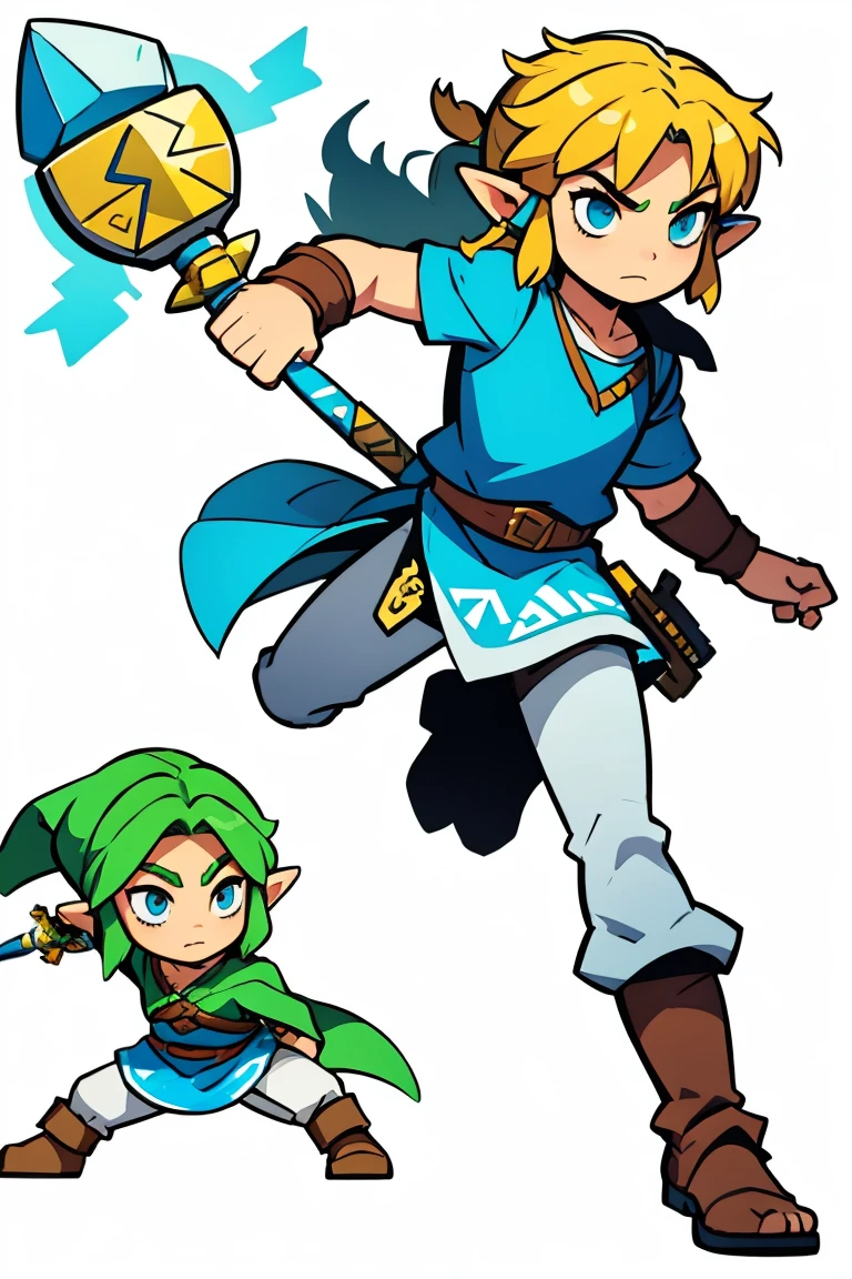 link (the legend of Zelda), character design, clipart, full body, high contrast, flat_colors, character design, dynamic pose