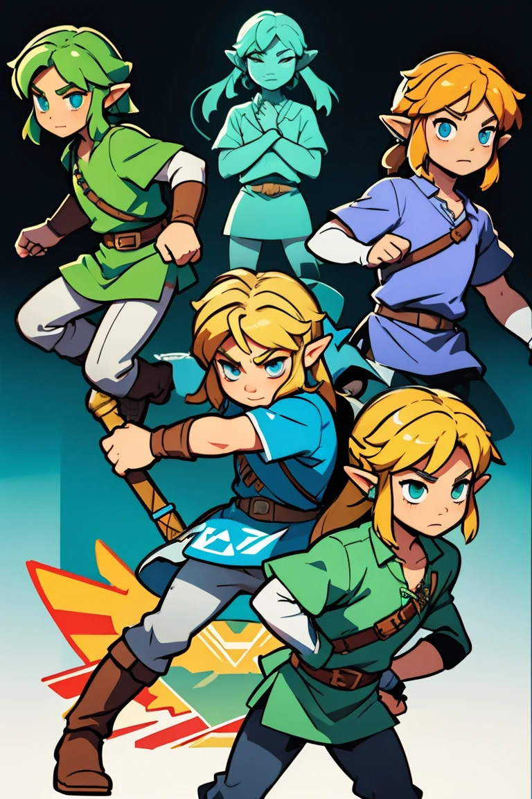 link (the legend of Zelda), character design, clipart, full body, high contrast, flat_colors, character design, dynamic pose