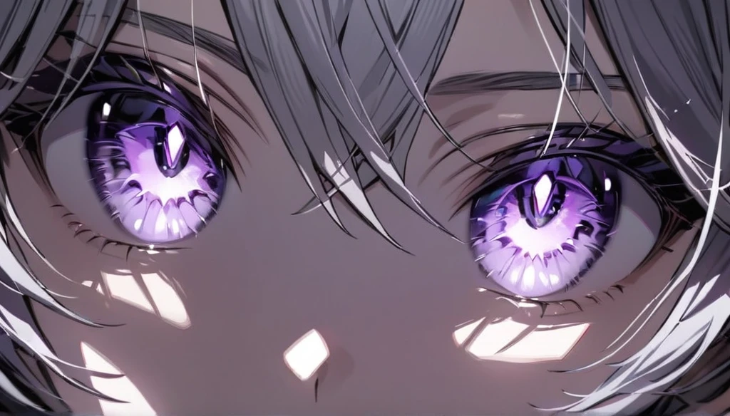 Resolution full, boy, very accurate, best quality, masterpiece, from front boy, cinematic lighting, full HD, very sharpener, only showing eyes, focus at eyes, detailed eyes, best art, very accurate, 1boy, man, solo, boy, violet eyes, grey hair, violet eyes