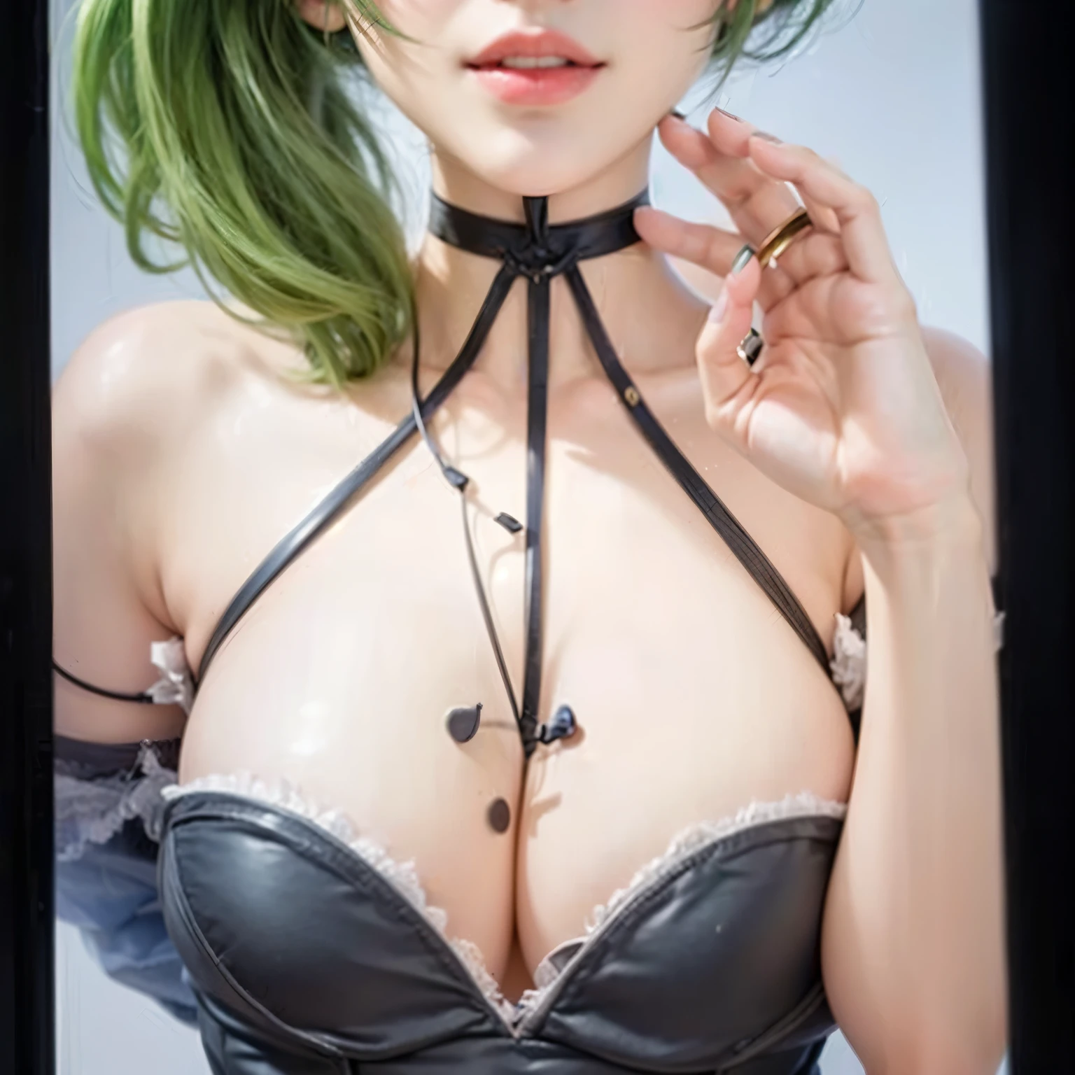 masterpiece, Very detailed, seductive girl, attractive girl, Beautiful seductive woman, beautiful girl, small smile, green hair