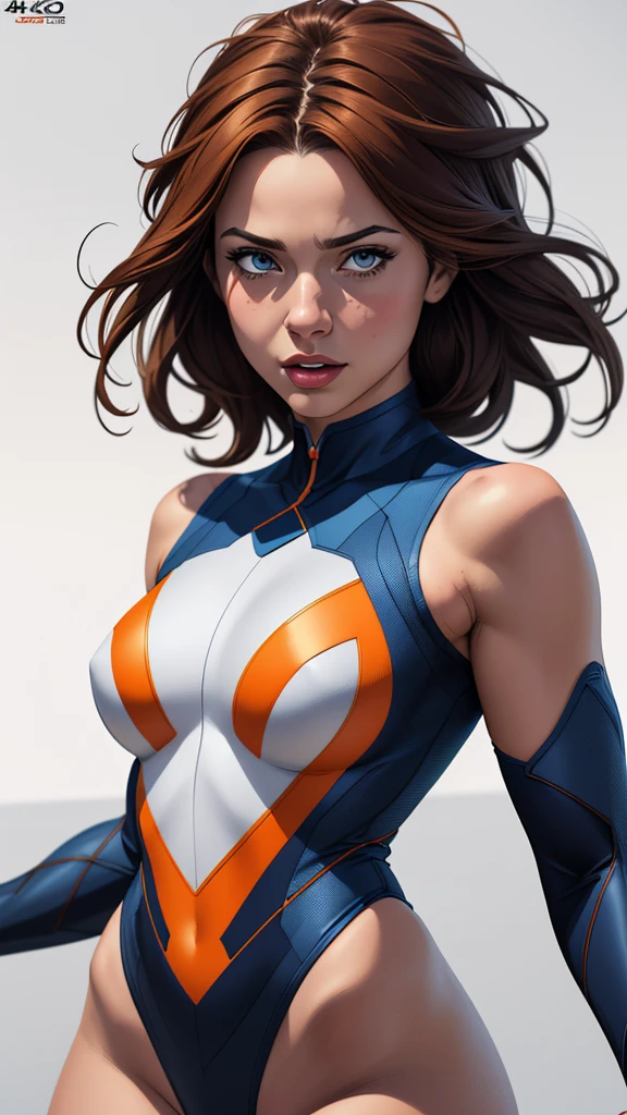 1 girl in a cute blue uniform, fearless and brave expression, detailed anime/manga art style, high quality digital illustration, extremely detailed character design, urban fan art, beautiful digital painting, comic book art, leotard, white background, (best quality, 4k, 8k, highres, masterpiece:1.2), ultra-detailed, (realistic:1.37), solo,