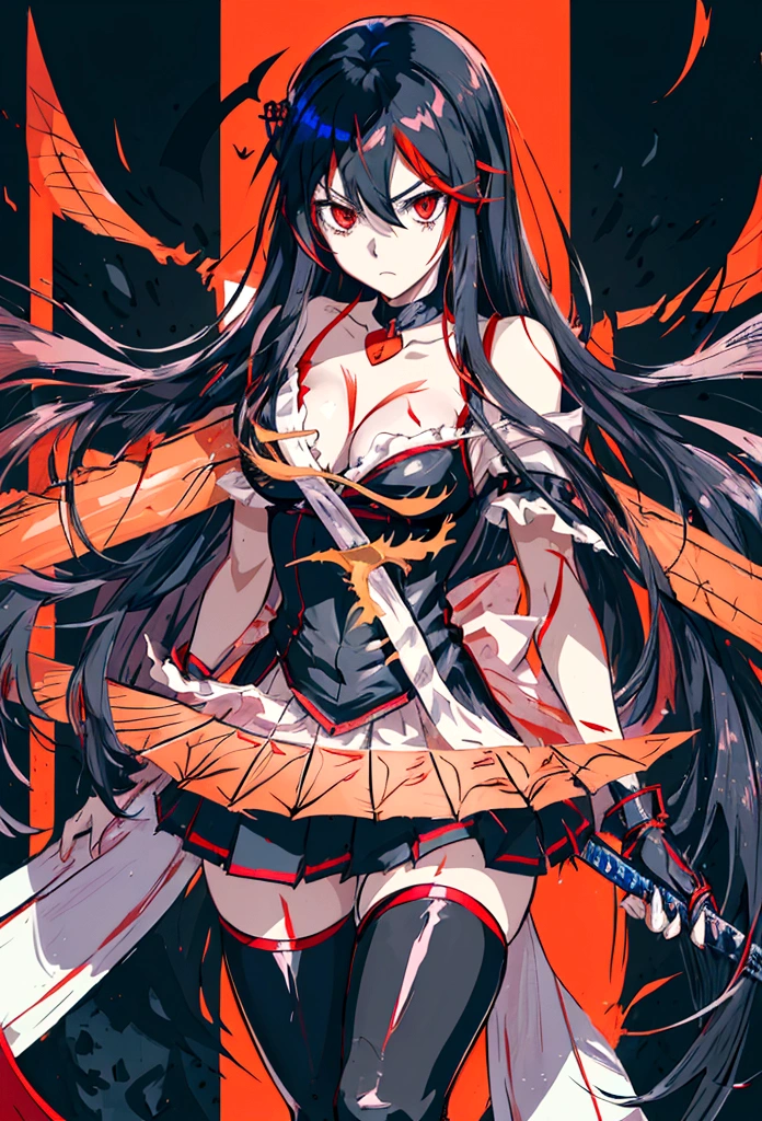 a woman with long black hair and a red shirt holding a sword, gapmoe yandere grimdark, female action anime girl, gapmoe yandere, attractive matoi ryuko, badass anime 8 k, yandere. tall, ryuko matoi, demon anime girl, yandere, katana zero, portrait gapmoe yandere grimdark, gothic maiden anime girl, masterpiece, best quality, (extremely detailed CG unity 8k wallpaper), (best quality), (best illustration), (best shadow), absurdres, realistic lighting, (Abyss), beautiful detailed glow, art by PeterMohrBacher, a woman (akame) with long black hair and a red shirt holding a sword, gapmoe yandere grimdark, female action anime girl, gapmoe yandere, attractive matoi ryuko, badass anime 8 k, yandere. tall, ryuko matoi, demon anime girl, yandere, katana zero, portrait gapmoe yandere grimdark, gothic maiden anime girl, Akame ga Kill! is a Japanese manga. Akame from Akame ga kill