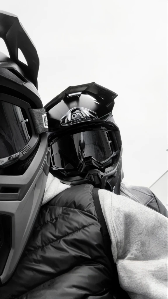arafed person wearing a helmet and goggles on a motorcycle, Hull view, Reflection on the helmet, b&in photo, helmet on face, wearing helmet, holding helmet, motorbiker, wearing a helmet, reflection of the phone in the visor, visor over the face, galaxy reflected in the helmet, dark visor that covers the upper part of the face, dark visor that covers the face, reflection of the iphone in the visor
