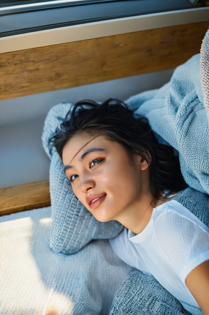 Dressed, (photo Realistic:1.4), (hyper Realistic:1.4), (Realistic:1.3),
(Smoother lighting:1.05), (Improving the quality of cinema lighting:0.9), 32k,
1 Girl,20-year-old girl, Realistic lighting, Backlight, The light shines on your face, Ray Tracing, (Bright light:1.2), (Improvement of quality:1.4),
(Highest quality Realistic textured skin:1.4), Fine grain, Detailed face,
(tired, Sleepy and happy), (smile:0), Face close-up, T-Shirts,
(Enhances the body line:1.1), (Enhances the beauty of skin texture:1.1)