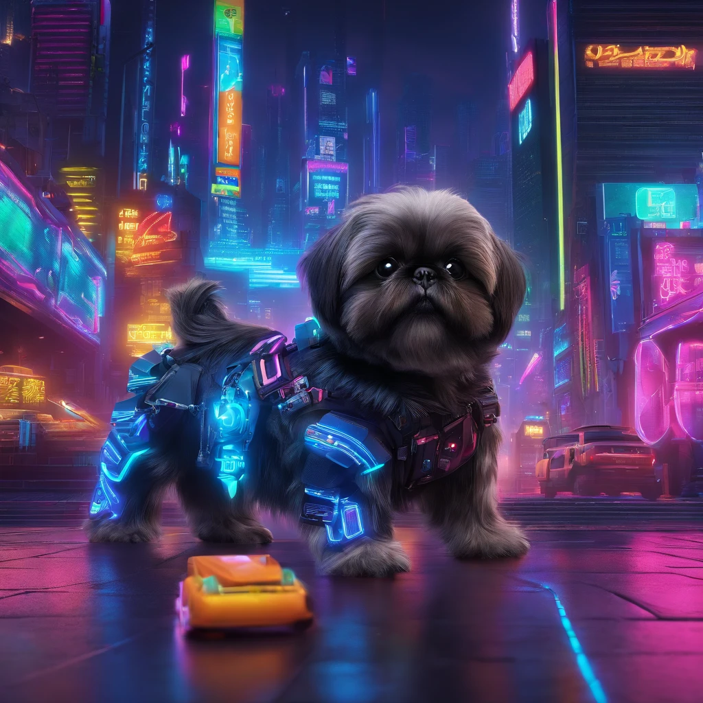 2 Adorable small black Shih Tzu puppies Pixar 3D cartoon