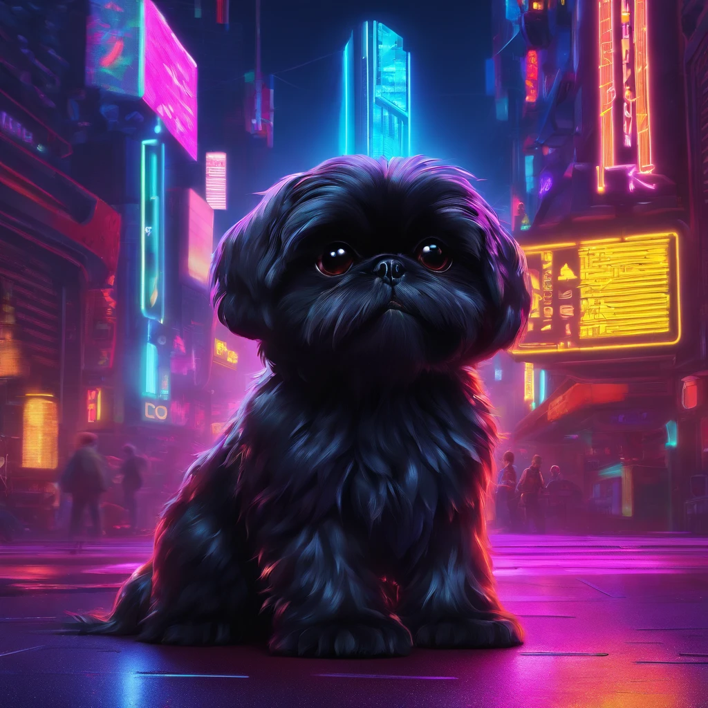 2 Adorable small black Shih Tzu puppies Pixar 3D cartoon