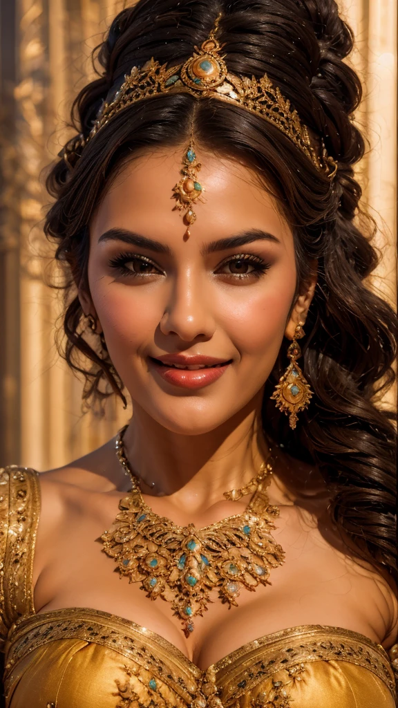 selfie, extreme close up photo of Latina indian, hourglass figure, swooping big breasts, sexy armpits, seducing on mountains, French braid hair, necklace, sultry, look at viewer and subtle smile, lace strapless night dress, (cinematic:1.3), intricate details, (ArtStation:1.2)