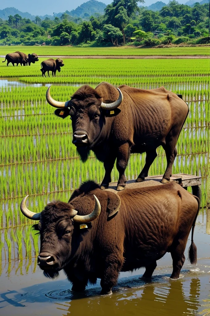 Picture of the Thai Buffalo Club logo. with a raising buffalo in the rice field