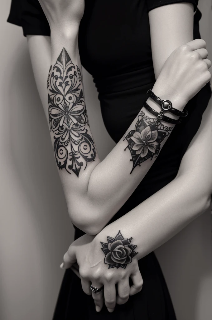 Regina Cin gothic letter tattoo on the wrist in black and white