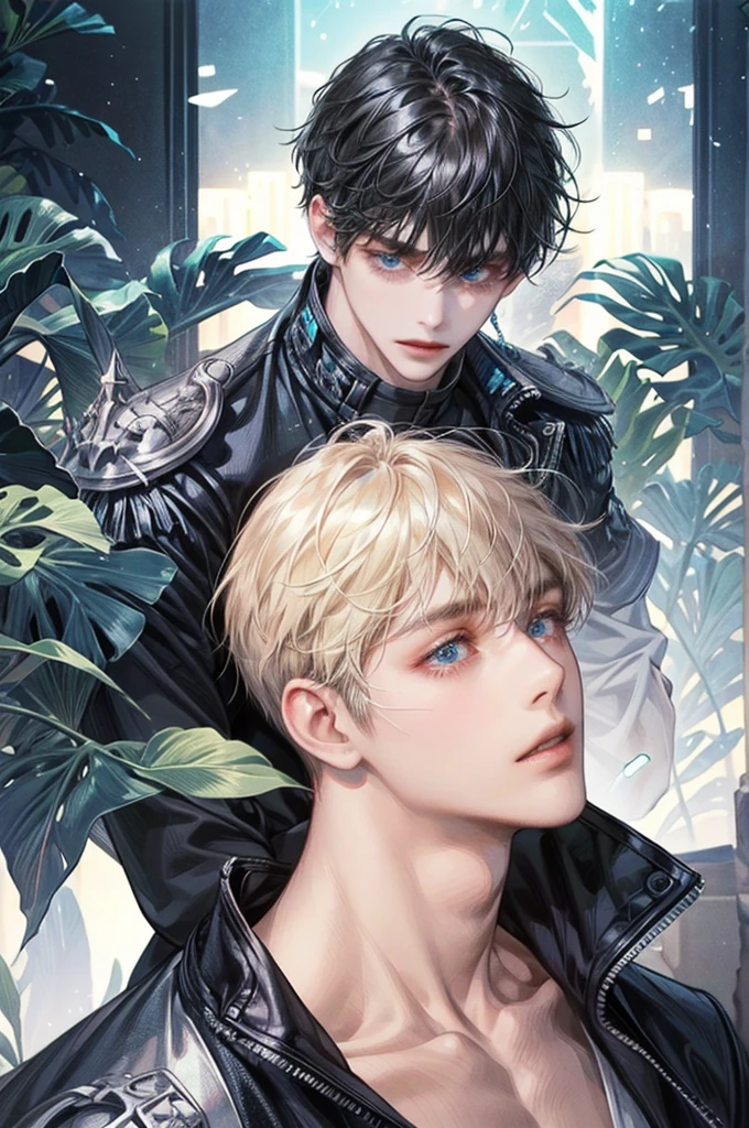 A boy in a , black hair with bangs and blue eyes very cute and handsome