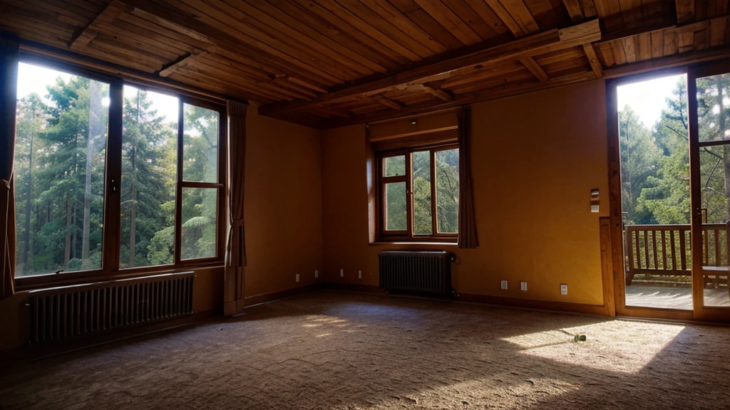 a room in the forest have a big window
