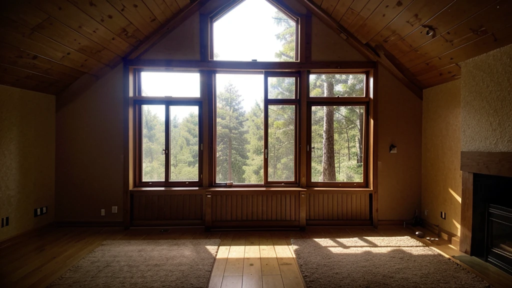 a room in the forest have a big window