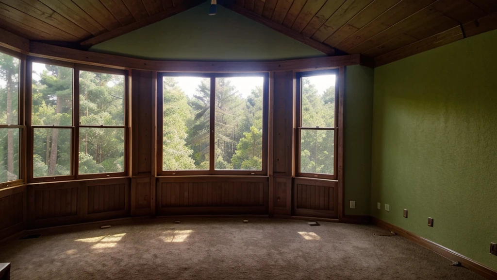 a room in the forest have a big window