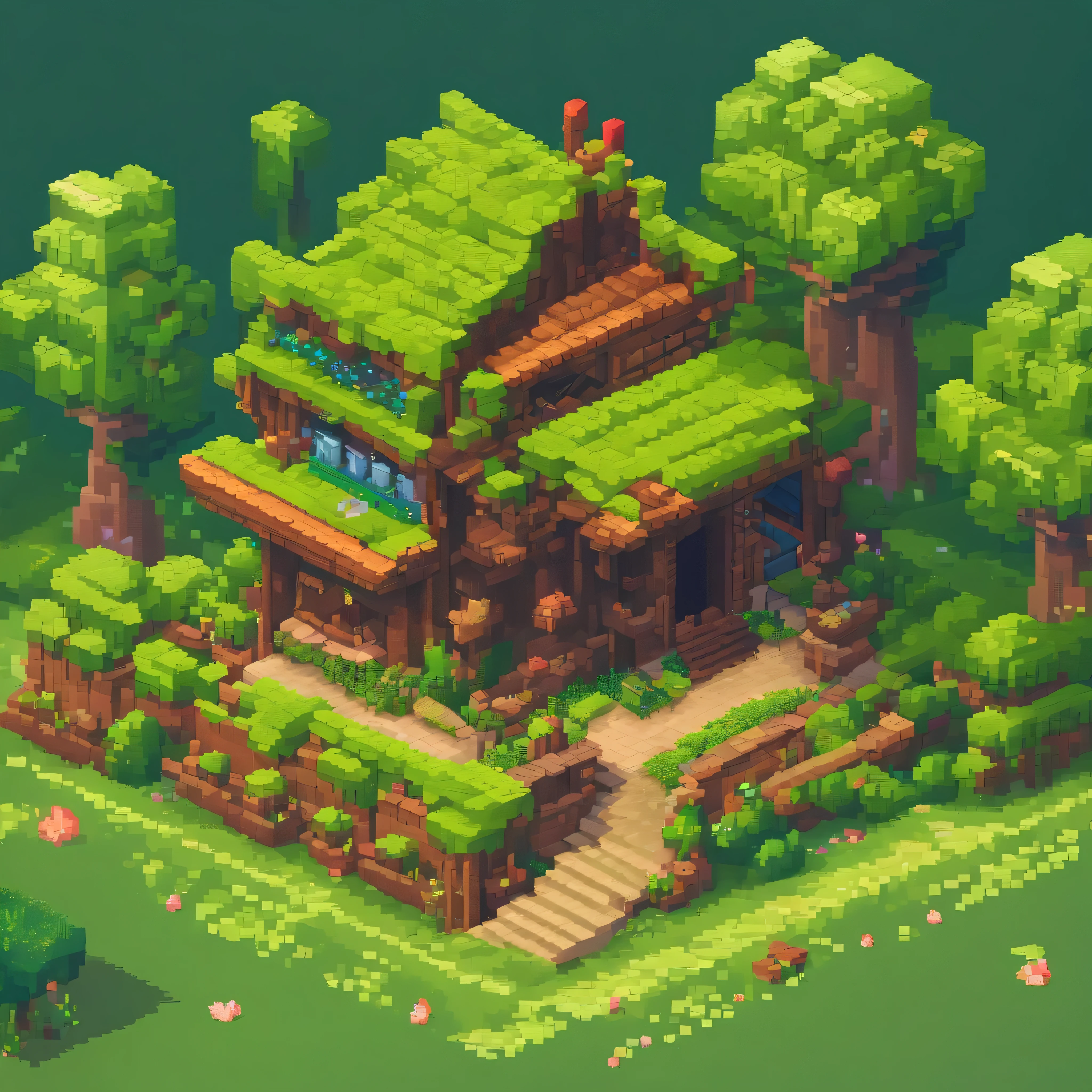 Masterpiece, best quality, (highly detailed CG unity 8k wallpaper), (best quality), (best illustration), (best shadows), round radish hut covered with moss, isometric 3D , octane rendering, ray tracing, highly detailed