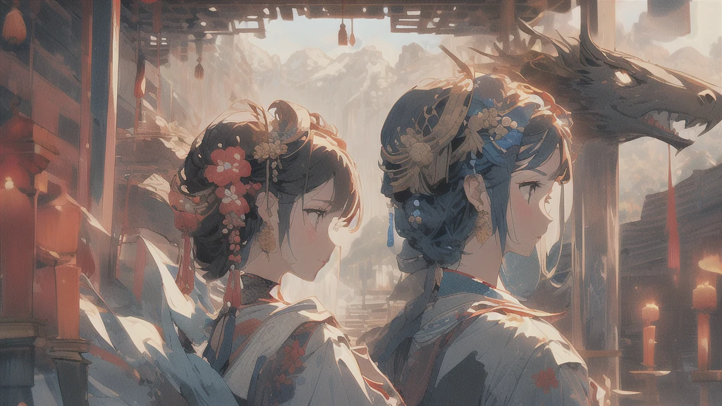 , (masterpiece:1.2), best quality,midjourney,
1girl, A beautiful woman in traditional Japanese attire, viewed from slightly behind, with a serene and gentle smile. She has a chignon updo hairstyle adorned with flowers and traditional hair accessories. The background features a mystical, foggy mountain landscape with soft sunlight filtering through the mist. The overall atmosphere is serene and captivating, emphasizing the beauty and elegance of the traditional attire and the peaceful natural setting.