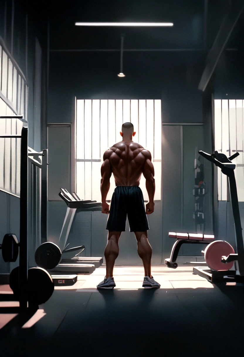 master piece, muscular man, at the gym, buzzcut, face towards the camera , full body, cinematic
