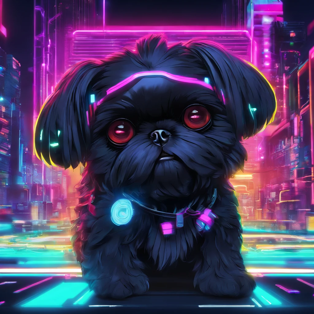 2 Adorable small black Shih Tzu puppies Pixar 3D cartoon