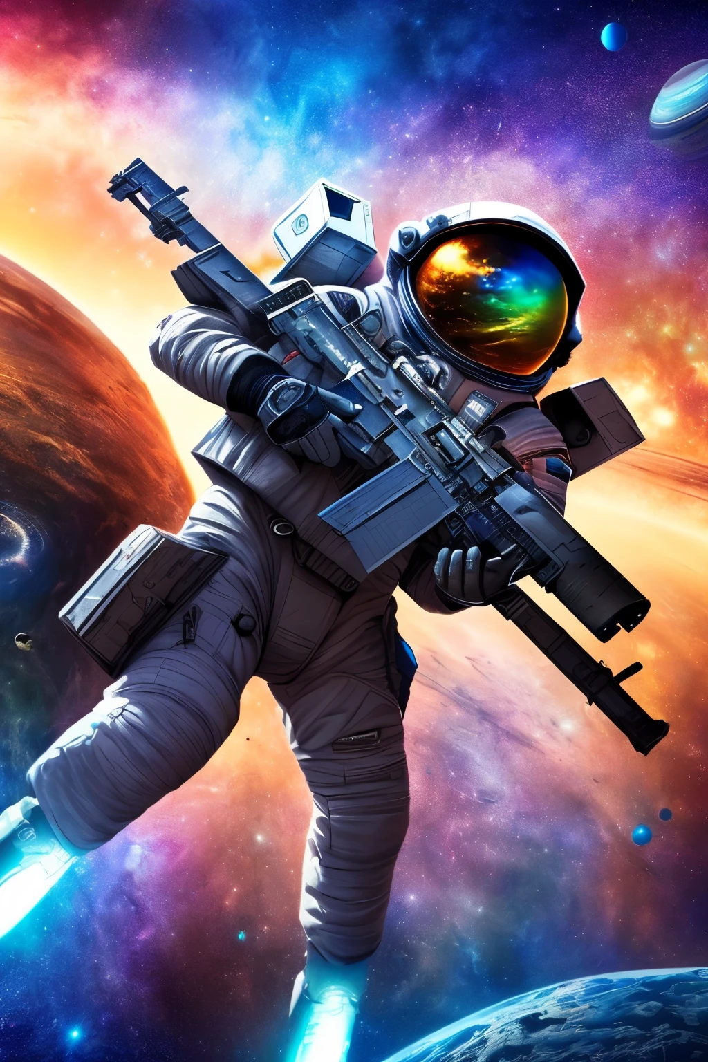 (Best Quality,4K,8K,hight resolution,mastepiece:1.2),Ultra-detailed,Realistic,Extremely detailed, Colorful tones, ((Space War))
