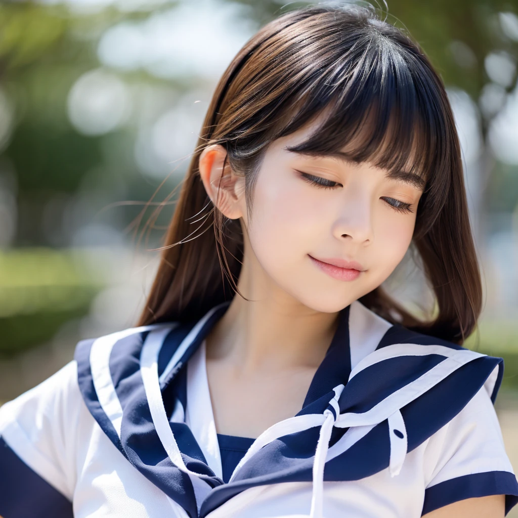 nsfw navy blue sailor uniform shoulder length hair double eyelids Japanese