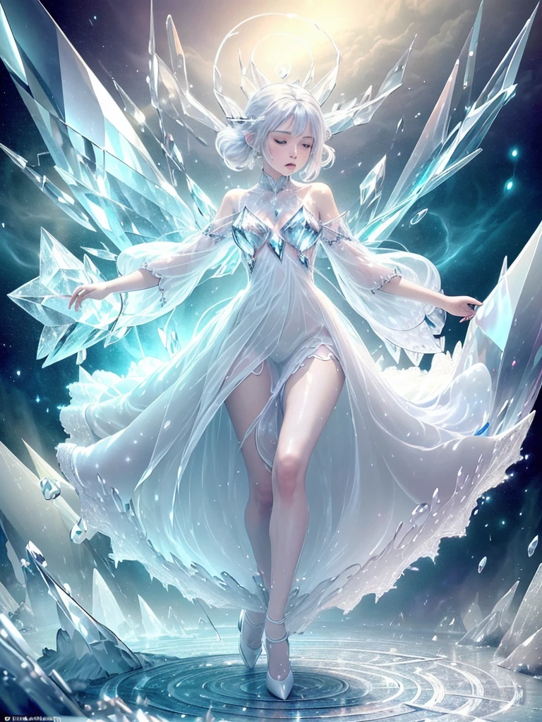 (Masterpiece, Top Quality, Best, Official Art, Beautiful and Aesthetic, Long Exposure: 1.2), Smooth Movement, Charming Patterns, 1 Girl, (Long Dress with Sleeves: 1.3), (((White Clothes) )), upper body close-up, bare shoulders, Chinese girl, blush, black lob hair, portrait, solo, upper body, looking at the observer, detailed background, detailed face, (crystallineAI, crystalline theme:1.1), elemental wind elves, rotation Wind, control the wind, white crystal clothing, dynamic pose, floating particles, ethereal dynamics, whirlwind, vapor, whirlwind in the background, white tone, whirlwind, ethereal atmosphere,