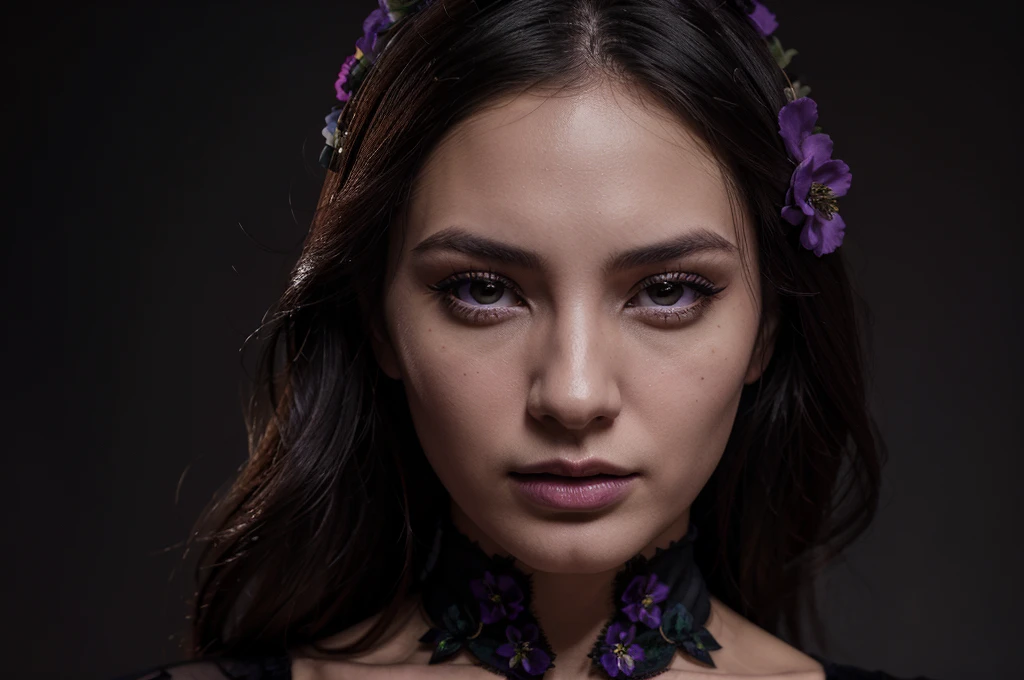 eugene fashion model eugene mok for dan rohmer, in the style of rebeca saray, dark black and violet, floral motifs, photorealistic detail, uhd image, caras ionut, detailed facial features