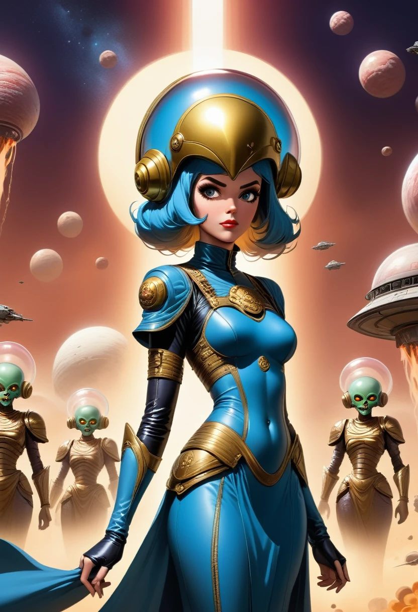 Future Sci-Fi Space War,A woman wearing a helmet, Stephen Hickman, Beautiful vintage art, Mars Attacks, Gilded Lotus Princess, Published in cgsociety, The Last Day of the Universe, Queen of Persia, Kirill Leonov, By Jason A. Engel, Barbarela
