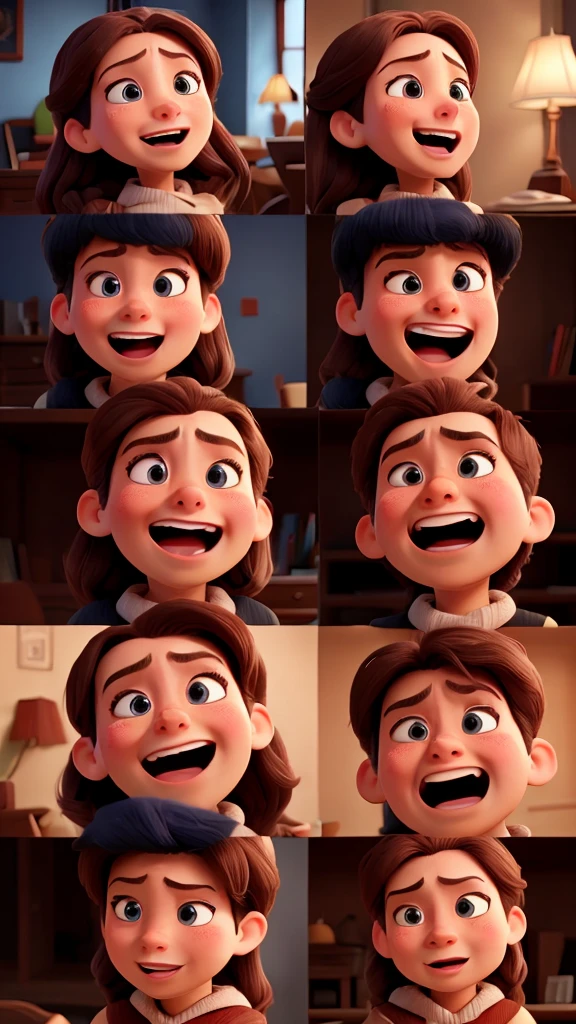 with exaggerated expressions to convey their conversation.